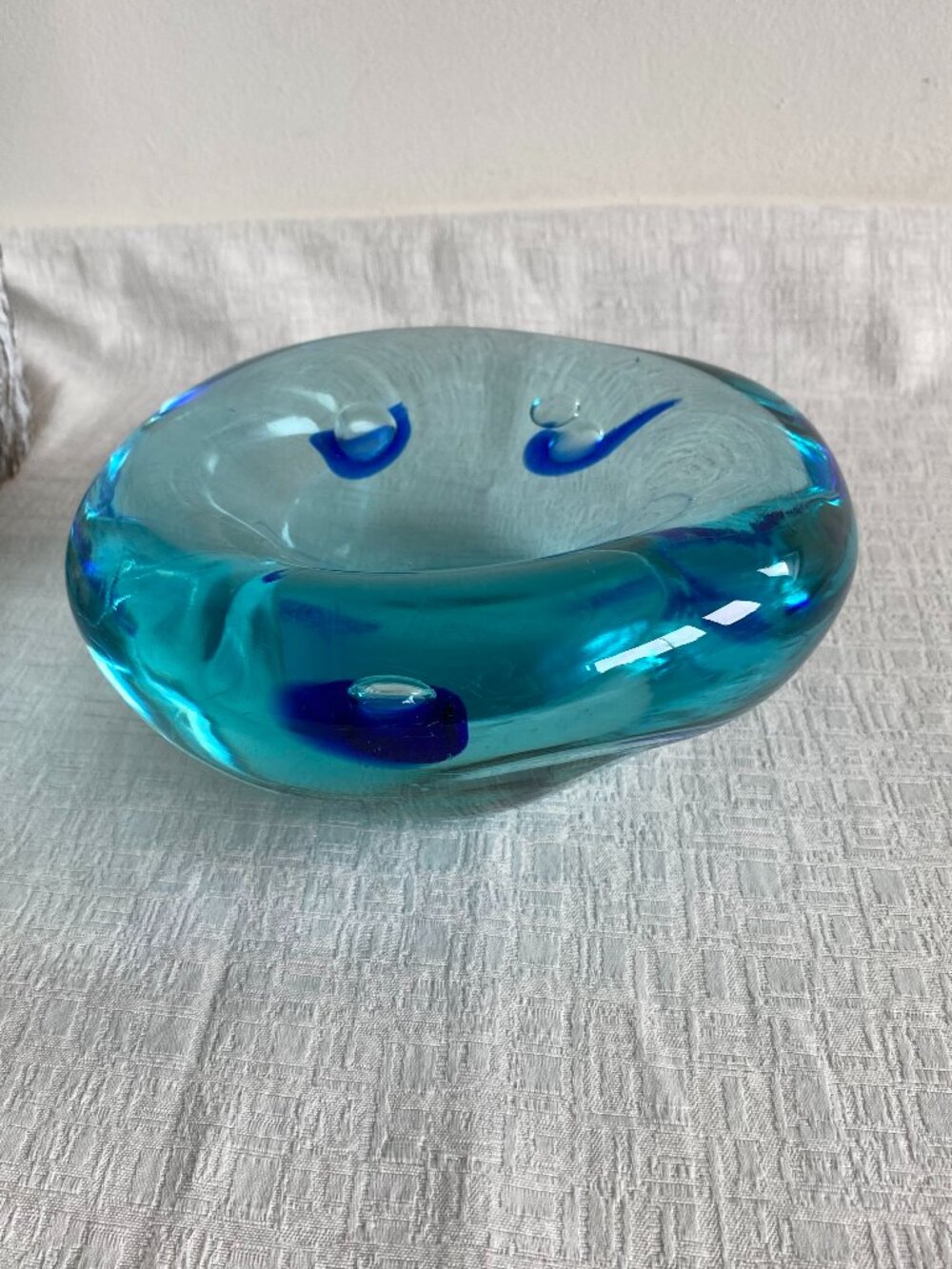 Vintage Murano Sommerso Art Glass Geode Bowl Turquoise Blue Estate MCM Heavy 7"